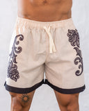 Short de lino Toscana de BORNEO en crema con bordado oscuro, vista frontal