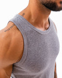 Tank Top gris de BORNEO de punto acanalado, detalle del hombro