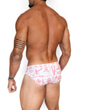 BORNEO Atlantic Pink swimsuit for men with a pink and white floral print, back view