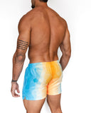 Short de baño Glitter de BORNEO con degradado de azul celeste a naranja, vista posterior