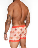 Short de baño Tayrona de BORNEO con estampado geométrico en coral y crema, vista posterior