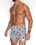 Short de baño Ostra de BORNEO con estampado de rayas blanco y negro, vista lateral