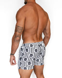 Short de baño Ostra de BORNEO con estampado de rayas blanco y negro, vista posterior