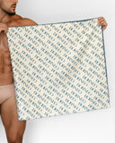 BORNEO Sea Horse beach towel, cream side with blue BORNEO logo